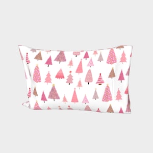 Pink Christmas Trees Pillowcase, Christmas Pillow, Patterned Pillowcase