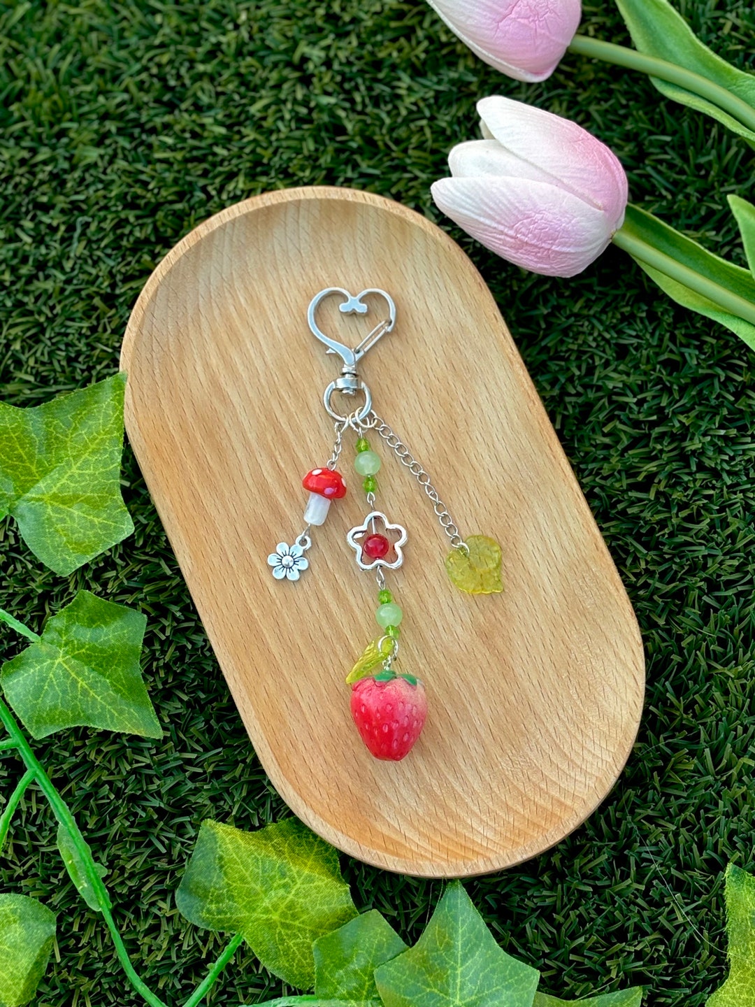 Strawberry Beaded Keychain | Cottagecore | Aesthetic