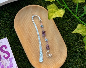 Amethyst Moon Bookmark | Handmade | Beaded Bookmark Charm | Crystal | Aesthetic