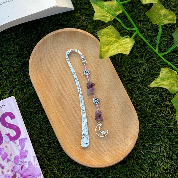 Amethyst Moon Bookmark | Handmade | Beaded Bookmark Charm | Crystal | Aesthetic