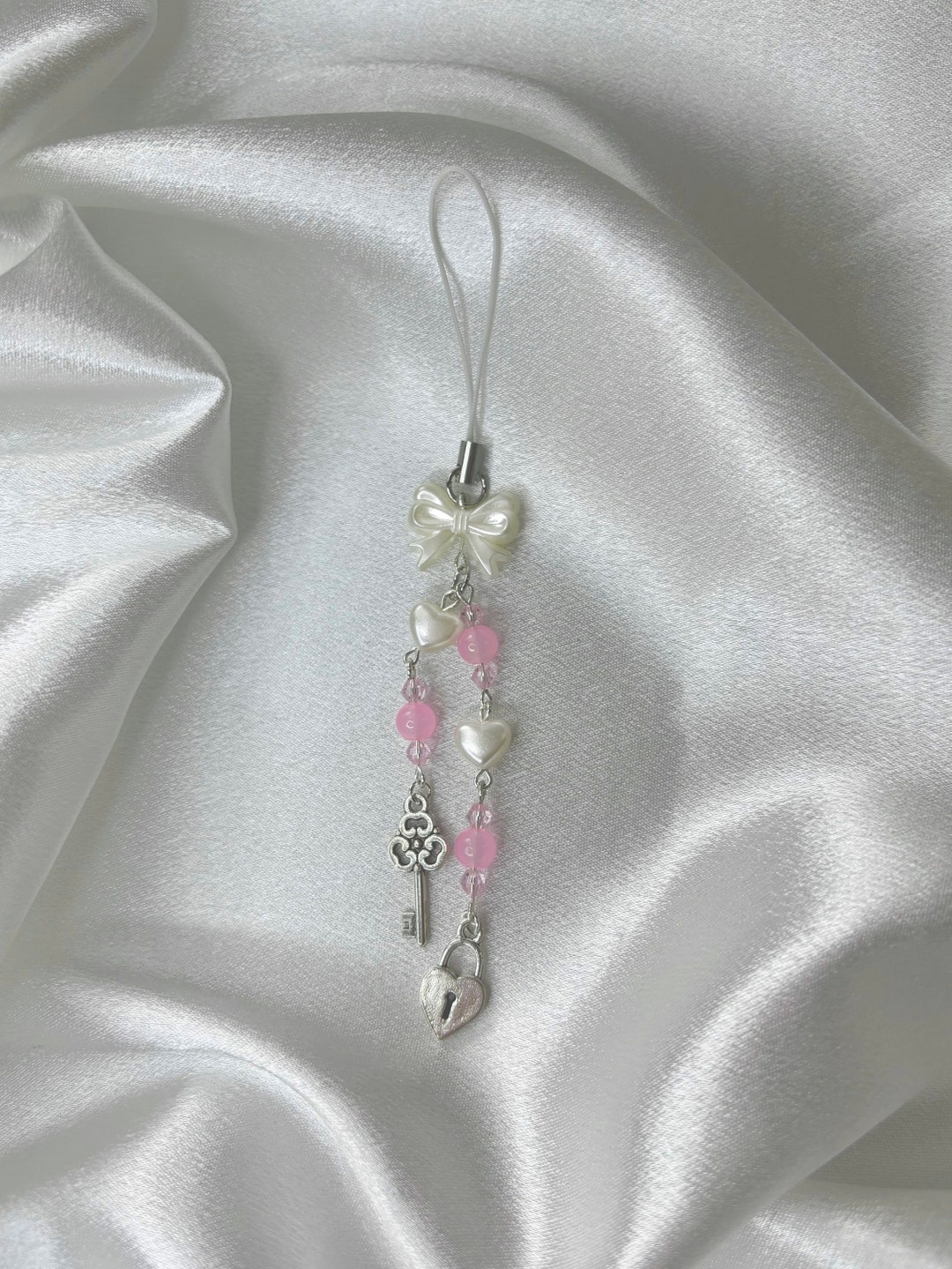 Lock & Key Phone Charm Aesthetic Handmade Beaded Charm Coquette Etsy