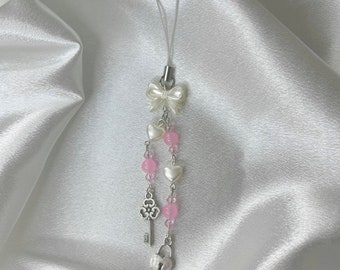Lock & Key Phone Charm | Aesthetic | Handmade | Beaded Charm | Coquette
