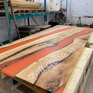 Custom Epoxy Table, orange river table, resin table,  Artistic Wood Slab Epoxy Table | live edge dining table, Walnut Wood Slab, edge desk
