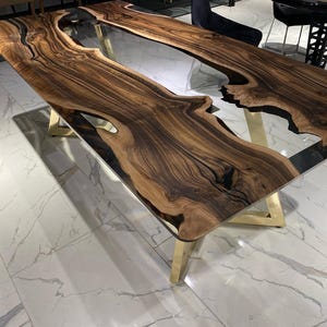 Handcrafted Epoxy Resin Table | Custom Epoxy Coffee Table, Dining Table, River Ocean Epoxy Tables | Walnut & Clear Epoxy Furniture