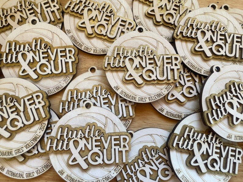 Custom Volleyball Team Awards, Laser Engraved Wooden Volleyball Medals