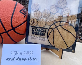 Custom Basketball Coach Gift Drop Box Plaque, 3D Laser Cut Basketball Coach Appreciation Gift Unique Coach Gift, B-Ball Coach Team Signature
