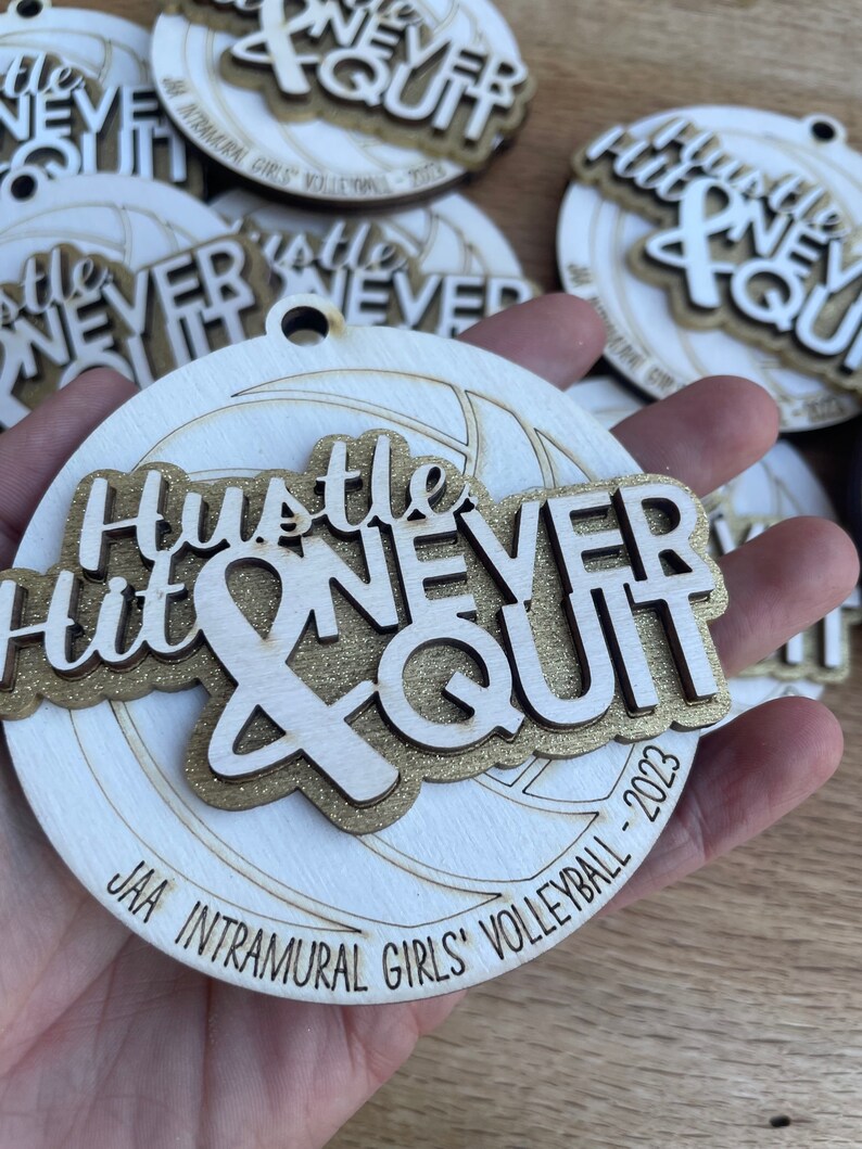 Custom Volleyball Team Awards, Laser Engraved Wooden Volleyball Medals