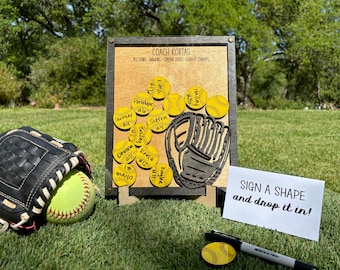 Custom Softball Coach Gift Drop Box, Laser Cut Coach Appreciation Gift, Softball Coach Plaque 3D Gift, Softball Coach Team Signature Gift