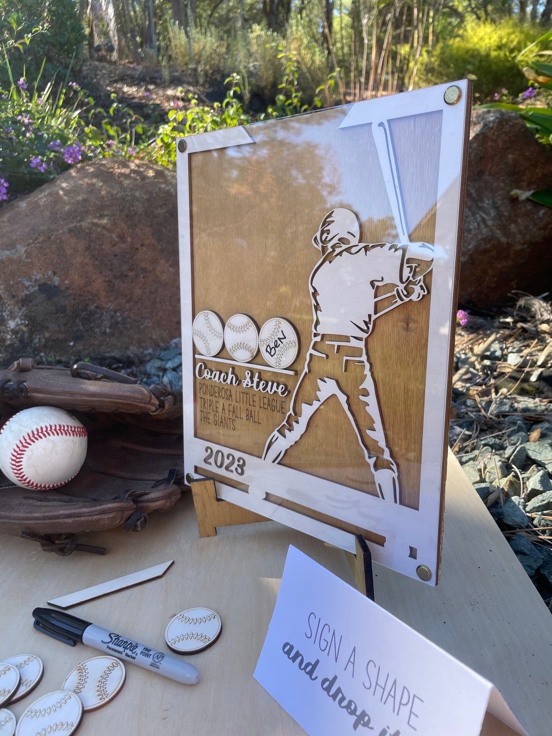 Custom Baseball Coach Gift Drop Box Plaque, Laser Cut Coach
