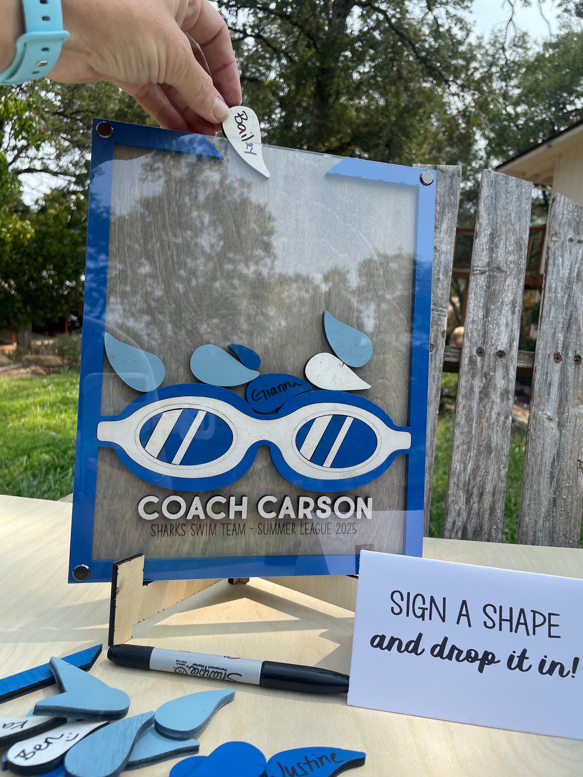 Custom 3D Swim Team Coach Signature Frame Drop Box Gift Ideas, Swim