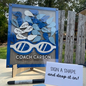 Custom 3D Swim Team Coach Signature Frame Drop Box Gift Ideas, Swim Team End of Season Party, Swim Team Gift for Coach, Swim Coach Plaque
