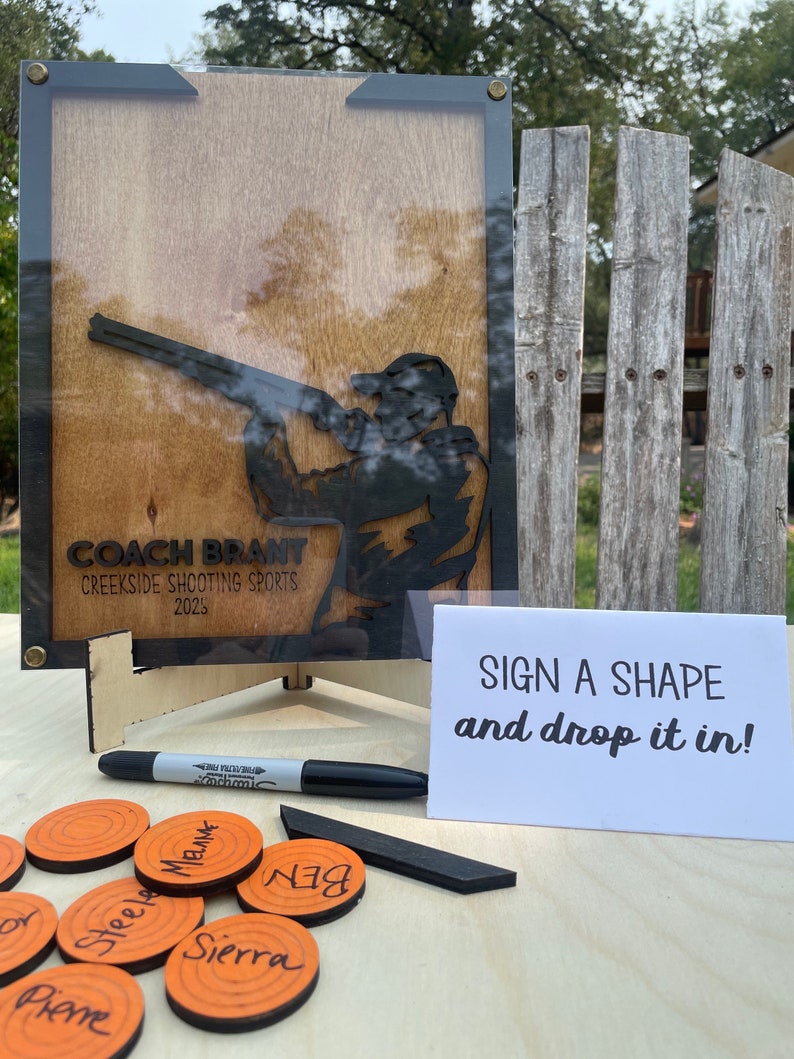 Custom Shooting Sports Coach Appreciation 3D Signature Frame Drop Box, Clay Target Trap Shoot Thank You Gift Ideas image 2