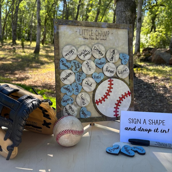 Baseball Baby Shower 3D Signature Frame Personalized Guestbook Alternative Little Champ Sports Birthday Keepsake