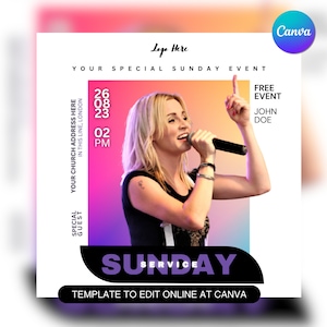 Church Flyer Template For Canva & Photoshop. DIY Church Conference Flyer, Church Service Flyer, Poster, Social Media, Instagram, Facebook