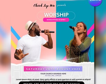 Church Flyer Template For Canva & Photoshop. DIY Church Conference Flyer, Church Service Flyer, Poster, Social Media, Instagram, Facebook