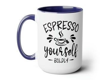 Expressive Ceramic Mug - "pexpresso Yourself Boldly" Inspirational Quote Coffee Cup - Self-Expression, Confidence, Motivation