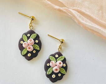 Handmade floral earrings | Handmade gift | Purple earrings with flowers | Elegant dainty jewelry | Gift for her | Clip on earrings