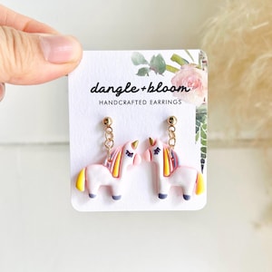 Unicorn clip-on dangly earring for kids lightweight clay earring for girls pink earring birthday gift for niece earring no piercing
