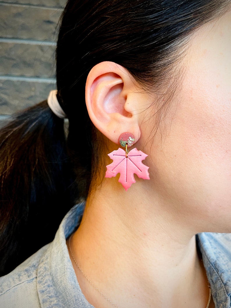 Autumn leaves earrings maple leaf earrings fall earrings autumn accessory lover Canada maple leaf earrings no piercing image 4