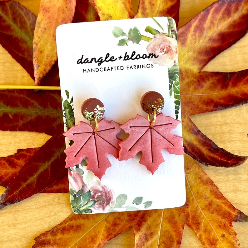 Autumn leaves earrings maple leaf earrings fall earrings autumn accessory lover Canada maple leaf earrings no piercing image 5