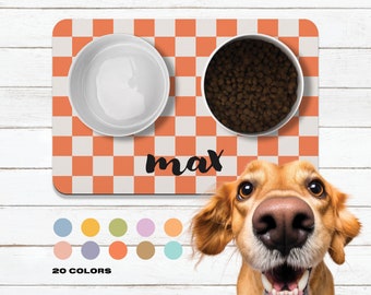 Tapete personalizado para tigela de cachorro, tapete personalizado para alimentação de cães, tapete personalizado para tigela de água e comida de animais de estimação, tapete para cães, tapete para gatos, tapete xadrez personalizado para filhotes