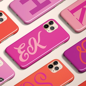 Personalized Pink Initials Case for iPhone 15 14 Pro Max Large Monogram Custom Phone Case For Galaxy S23 S22 Ultra S21 Pixel 7 MagSafe Case
