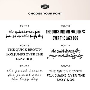 May include: Six different font styles are displayed with the text "The quick brown fox jumps over the lazy dog". The fonts are labeled with numbers 1 through 6.