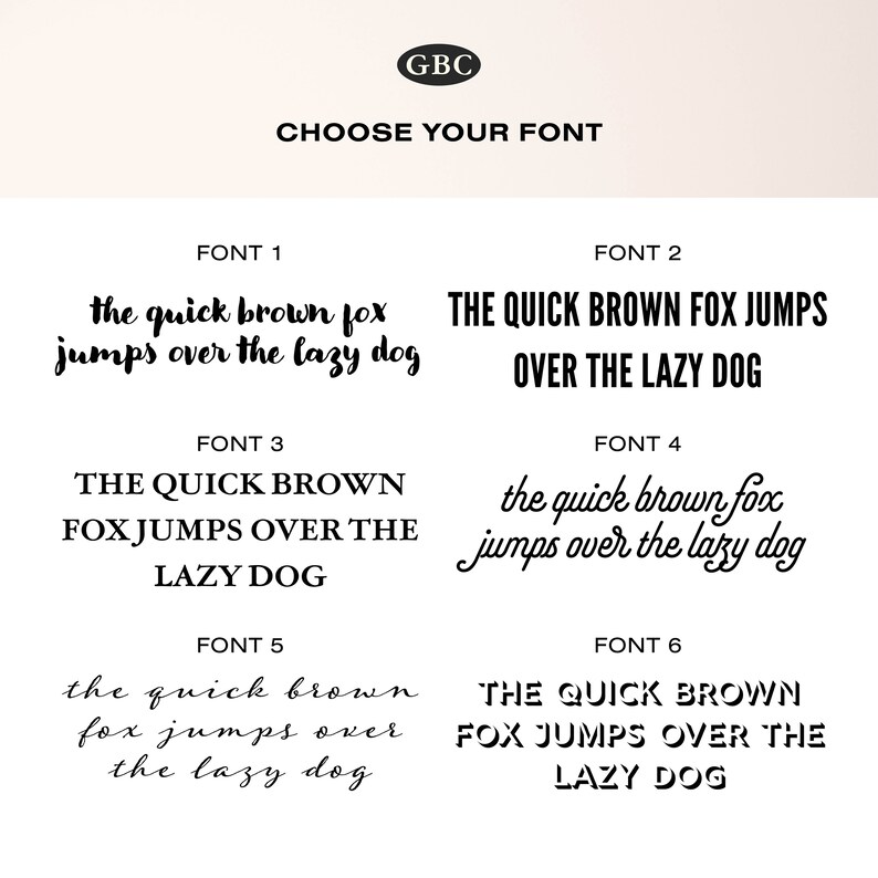 May include: Six different font styles are displayed with the text "The quick brown fox jumps over the lazy dog". The fonts are labeled with numbers 1 through 6.