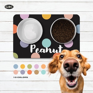 Custom Dog Bowl Mat, Personalized Pet Placemat, Custom Pet Mat for Food Water Bowl, Dog Mat, Custom Polka Dot Dog Cat Feeding Mat Puppy Gift