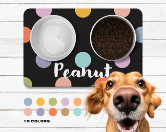 Custom Dog Bowl Mat, Personalized Pet Placemat, Custom Pet Mat for Food Water Bowl, Dog Mat, Custom Polka Dot Dog Cat Feeding Mat Puppy Gift