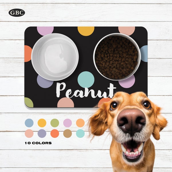 Custom Dog Bowl Mat, Personalized Pet Placemat, Custom Pet Mat for Food Water Bowl, Dog Mat, Custom Polka Dot Dog Cat Feeding Mat Puppy Gift
