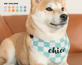 Personalized Dog Bandana Collar, Custom Checkered Puppy Scarf