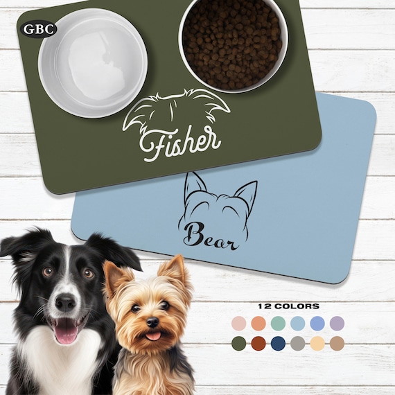 Custom Dog Ears Bowl Mat, Personalized Pet Placemat, Custom Pet Mat for Food Water Bowl, Dog Mat, Custom Dog Cat Feeding Mat Puppy Gift Cat