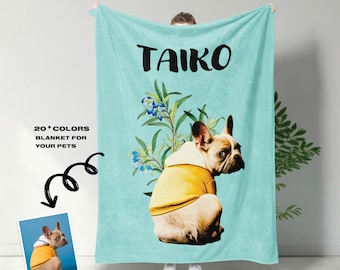 Benutzerdefinierte Haustier Portrait Decke personalisierte Hundefoto-Decke Haustier Name Decke benutzerdefinierte Hundedecke benutzerdefinierte Katzengeschenk Foral Kunst Hundegesicht-Decke