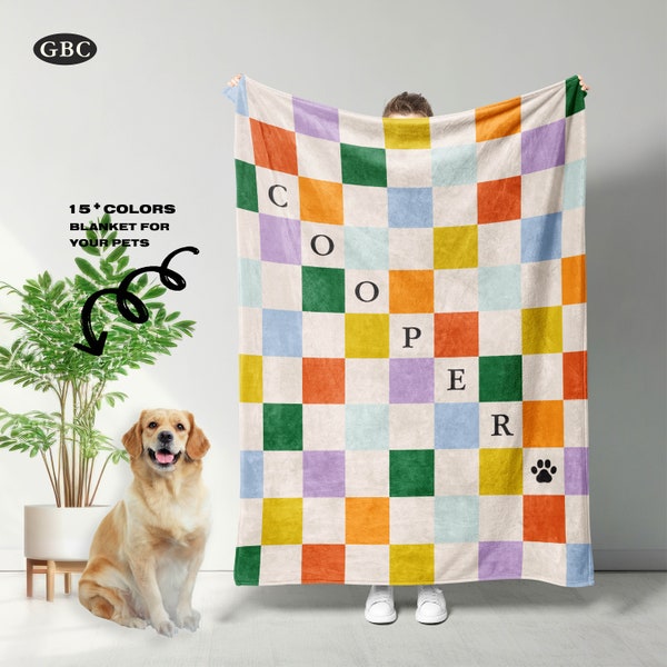 Personalized Custom Pet Blanket Dog Name Blanket Custom Dog Blanket Custom Cat Gift Checkered Blanket Monogrammed Puppy Blanket Dog Dad Gift