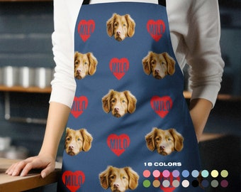 Custom Pet Apron With Dog Photo Name, Personalized Funny Dog Apron, Customized Cat Face Apron, Custom Kitchen Apron for Dog Mom, Chef Apron