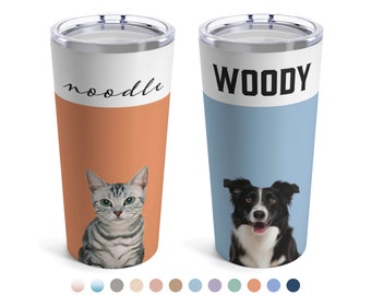 Custom Pet Portrait Tumbler Mug Pet Photo + Name, Custom Dog Tumbler, Personalized Dog Cup, Custom Cat Tumbler, Pet Travel Mug, Dog Mom Gift
