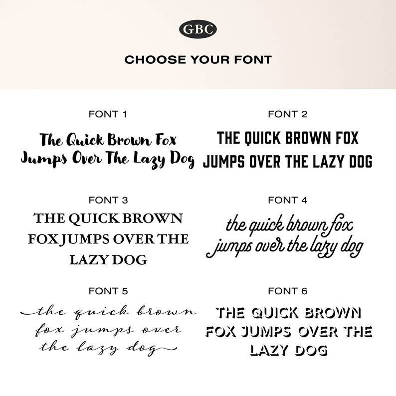 Op de afbeelding: Zes verschillende lettertypen worden weergegeven op een witte achtergrond. Elk lettertype toont de zin "The Quick Brown Fox Jumps Over The Lazy Dog" in zwarte tekst.