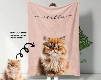 Manta personalizada con nombre y foto, manta de gato personalizada, manta de rayas de retrato de perro, manta de lana para cachorros, nuevo regalo para perros para amantes de las mascotas