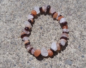 Fertility: Garnet, Moonstone, Rose Quartz- Crystal Chip Stretch Bracelet - Love, Passion, Pregnancy, Healthy Relationship, Feminine Energy