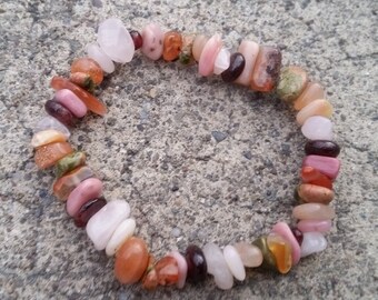 Fertility & Pregnancy: Moonstone, Garnet, Opal, Rose Quartz, Rhodonite, Unakite, Carnelian - Crystal Stretch Bracelet - Natural Stone