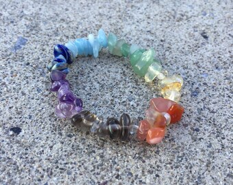 Chakra Crystal Stretch Bracelet - Natural Stone - Unblock, Open, & Cleanse Chakra Points - Energy Balance and Alignment