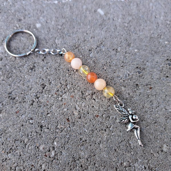 Citrine, Aventurine, Carnelian - Crystal Bead Keychain (6mm Beads) - Fairy Charm -Creativity, Success, Opportunity, Inspiration