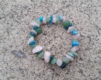 Perte de poids/estime de soi : apatite, aventurine, quartz rose - Bracelet extensible aux éclats de cristal - Pierre naturelle - Motivation, alimentation saine, amour