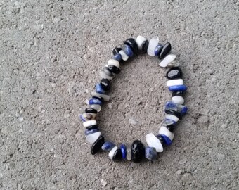 Lapis lazuli, pierre de lune, tourmaline - bracelet extensible avec éclats de cristal - schémas de pensée, stabilité mentale, déclencheurs émotionnels, communication