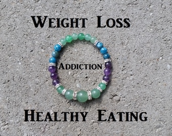 Aventurine, apatite, améthyste - Bracelet extensible en cristal - Pierre naturelle - Perte de poids, forme physique, choix sains, monologue intérieur positif