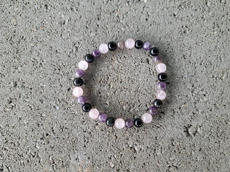 Mental Strength: Amethyst, Obsidian, Rose Quartz - Crystal Stretch Bracelet - Natural Stone - Soul Healing, Emotional Balance, Stability image 7