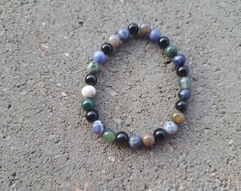 Acceptance: Sodalite, Obsidian, Jasper - Crystal Stretch Bracelet -Natural Stone- Letting Go, True Self, Clarity, Soul Healing, Shadow Self