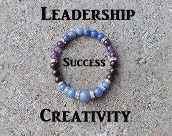 Aventurine, Garnet, Amethyst - Crystal Stretch Bracelet -Natural Stone- Creativity, Imagination, Visualization, Self-Expression, Success