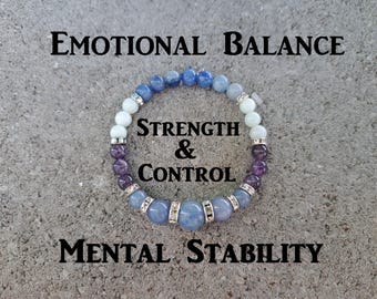 Aventurine, améthyste, Amazonite - Bracelet extensible en cristal - Pierre naturelle - Maîtrise de soi, force mentale, apaisement de l'anxiété, paix intérieure